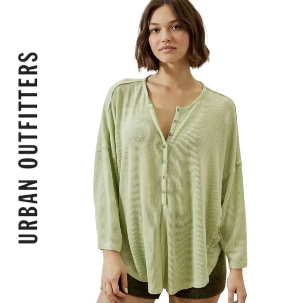 NEW Out From Under UO Urban Outfitters Staying In Lime Henley Top M